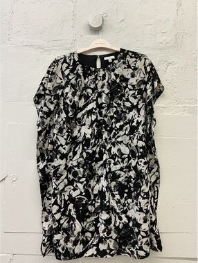 Halston Black and White Floral Print Tunic Dress